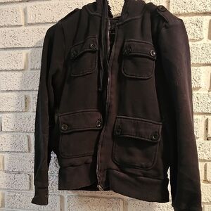 Men's Black Hooded Utility Sweatshirt with Front Flap Pockets